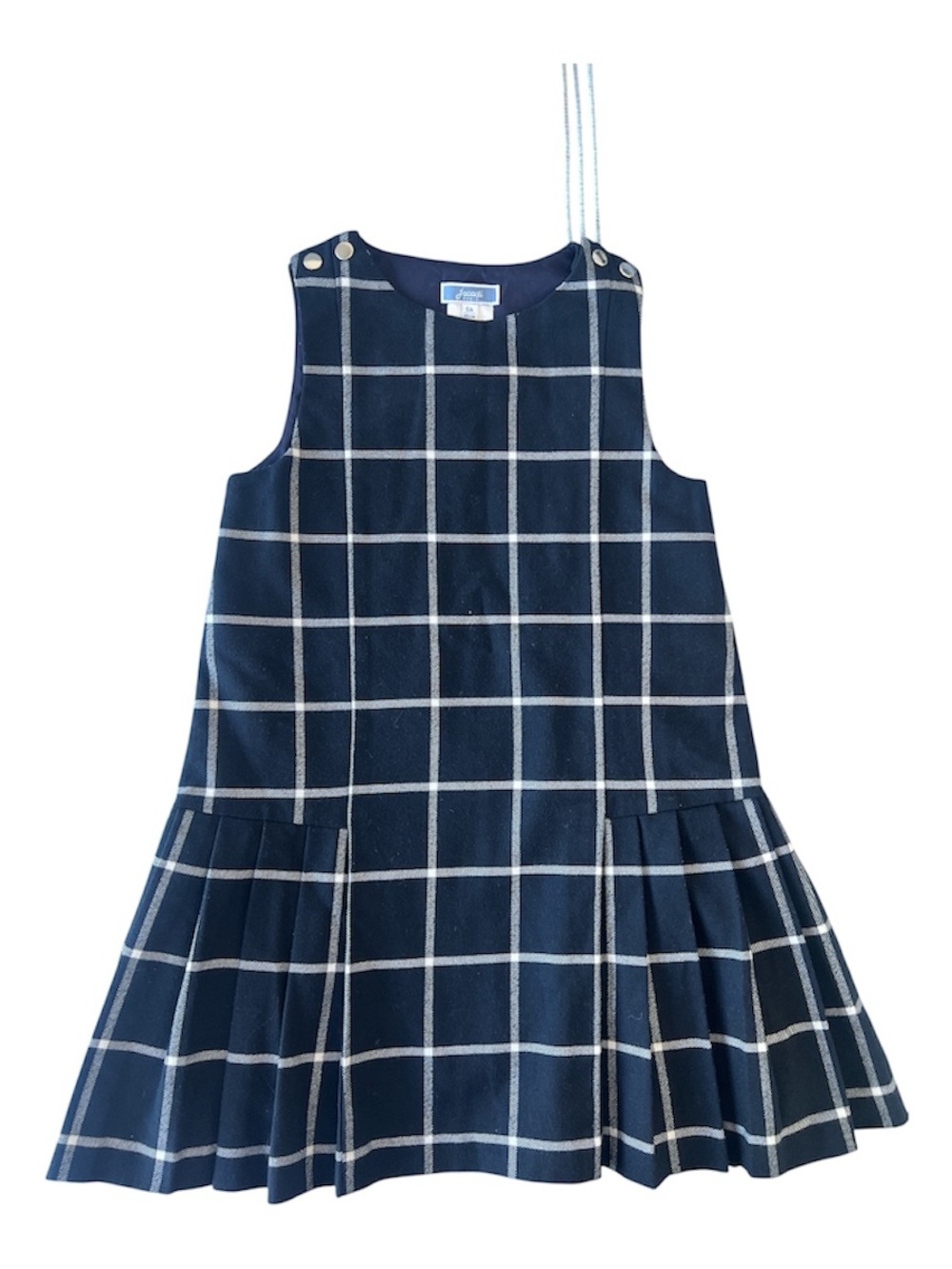 Jacadi Navy and White Windowpane Plaid Drop-Waist Dress